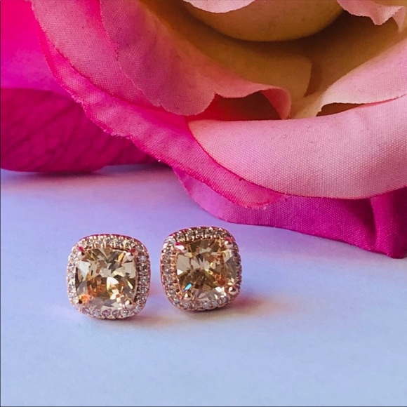 Rose Gold Plated Champagne Stud Earrings - Picture 2 of 5